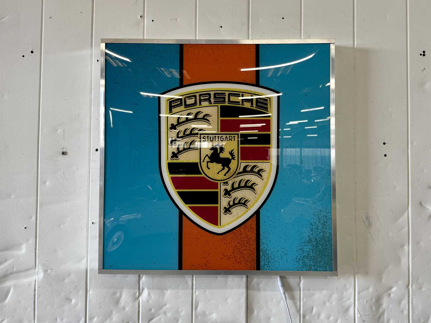 Lot 12 - Illuminated Square Garage Sign - Porsche Gulf- NO RESERVE