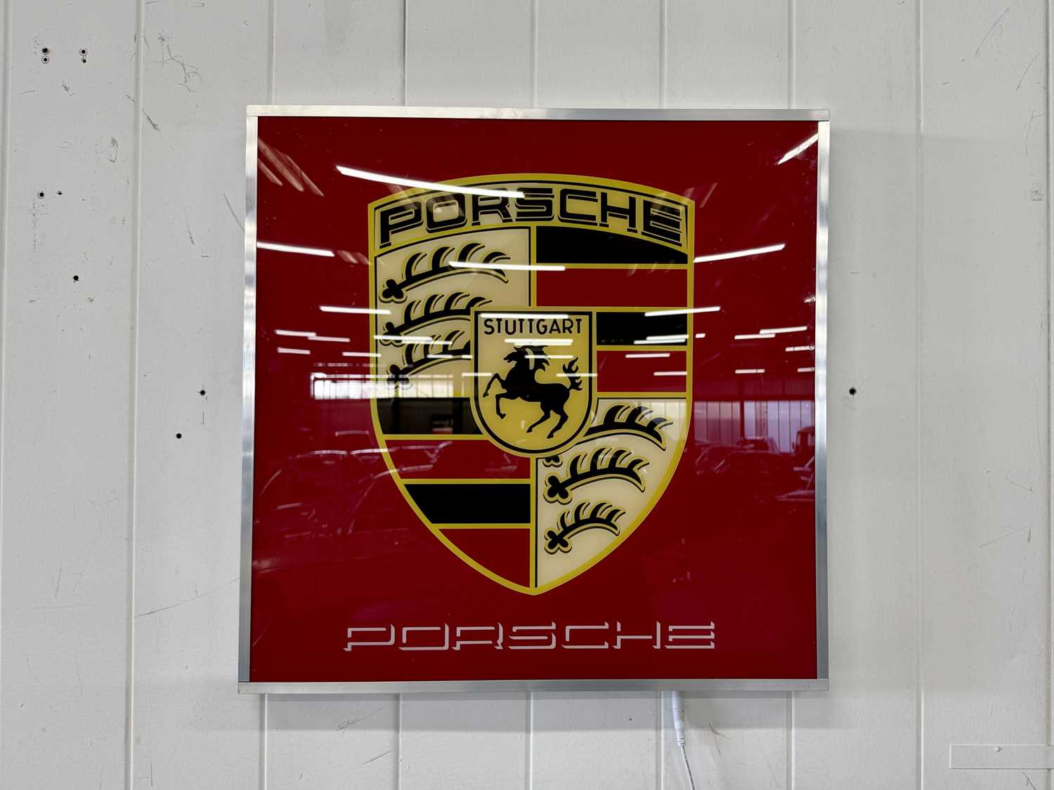 Lot 59 - Illuminated Square Garage Sign - Porsche Red - NO RESERVE